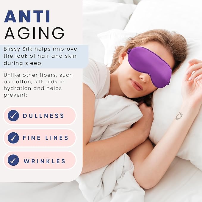 Blissy Silk Sleep Mask - Eye Sleeping Mask for Women & Men for Total Blackout - 100% Pure Mulberry Silk, 22 Momme 6a Fibers - Blindfold Sleep Mask Side Sleeper Eye Cover (Royal Purple)