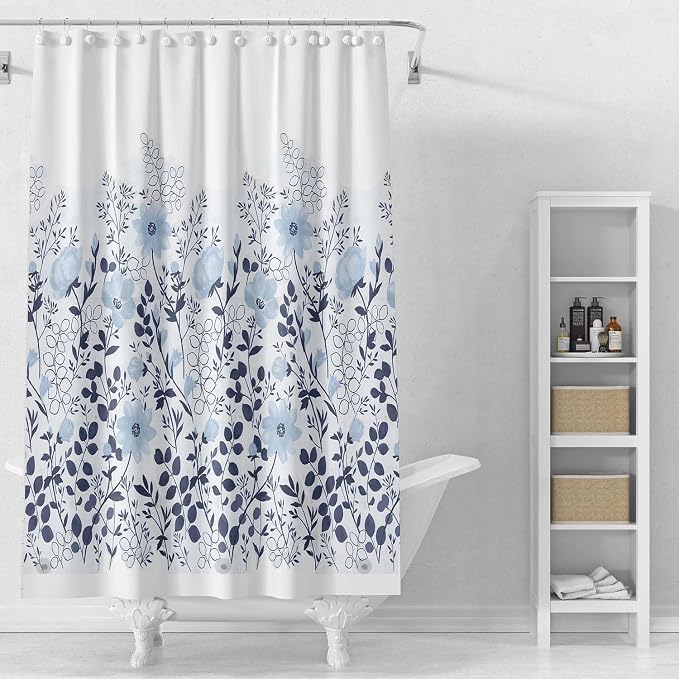 TIKABC Shower Curtain Liner, 4G PEVA Shower Liner, Plastic Waterproof Shower Curtains, 72x72 inch with Grommet Holes 3 Magnetic Weights