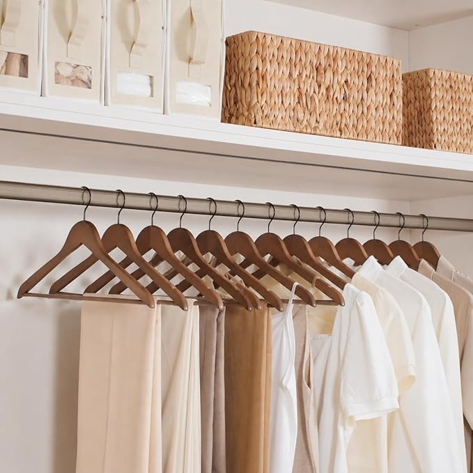 JS HANGER Wooden Coat Hangers, 16 Pack High Grade Wood Suit Hangers with Non Slip Pant Bar - Extra Smooth and Splinter Free, Retro Finish
