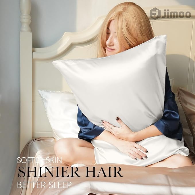 100% Mulberry Silk Pillowcase for Hair and Skin, 22 Momme Pure Natural Silk Pillow Case Both Sided with Zipper, Pillow Cover for Women Mom Men (Ivory White, Standard 20''×26'', 1 Pack)
