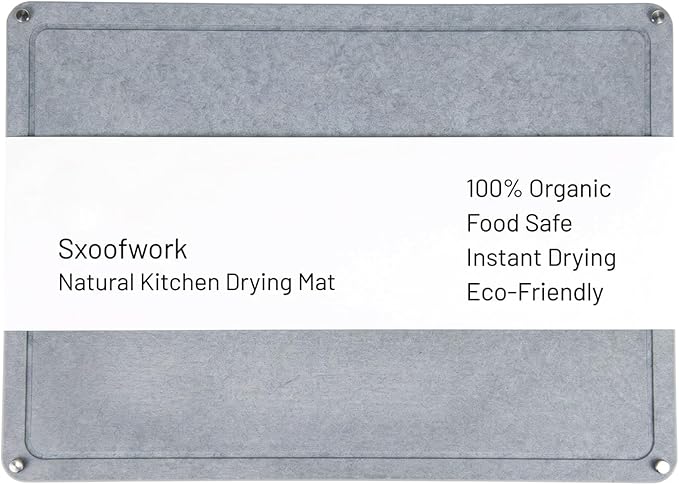 Large Diatomaceous Earth Stone Dish Drying Mat for Kitchen Counter, 24"×16", Medium Gray – Quick Drying, Super Absorbent, with Non-Slip Stainless Steel Feet, Fits Bowl Racks and Various Countertops