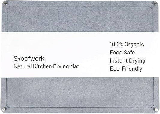 Large Diatomaceous Earth Stone Dish Drying Mat for Kitchen Counter, 24"×16", Medium Gray – Quick Drying, Super Absorbent, with Non-Slip Stainless Steel Feet, Fits Bowl Racks and Various Countertops