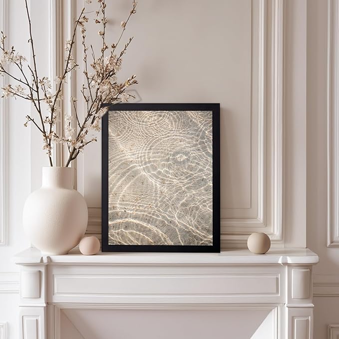 Monem Art Sunlit Ocean Water Texture Print - Minimalist Coastal Photography Poster - Wall Decor for Living Room, Bedroom or Office - 12x16 Black Framed Wall Art by Mareike Bohmer