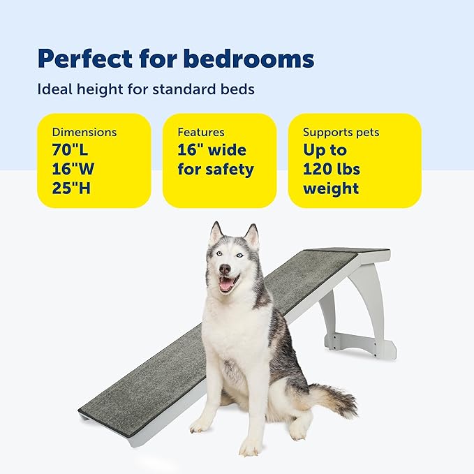 PetSafe CozyUp Wooden Bed Ramp for Cats & Dogs, Furniture-Grade with High-Traction Carpet Surface, White