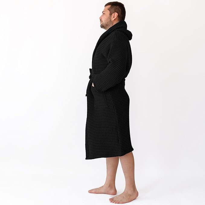 Unisex Hooded Waffle Robe for Women & Men 100% Turkish Cotton | Quick-Dry Bathrobe | Cozy Housecoat for Lounging