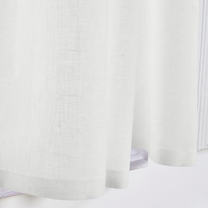 Solino Home 100% Pure Linen Sheer Curtain 24 Inches - European Flax White Curtain 52 x 24 Inch - Light Filtering Rod Pocket Window Treatment Panel for Kitchen, Cafe, Bedroom, Living Room - 1 Panel