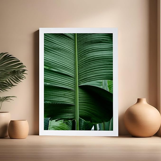 Monem Art Tropical Banana Leaf Photography Print - Minimalist Botanical Nature Poster - Wall Decor for Living Room, Bedroom or Office - 16x20 White Framed Wall Art by Mareike Bohmer