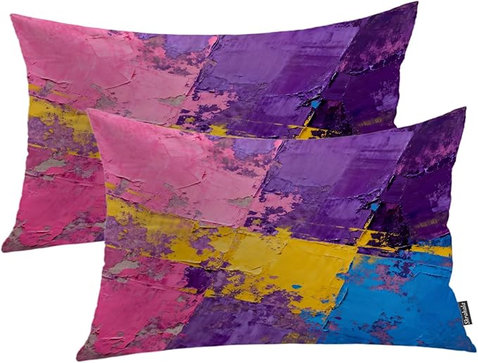 Shrahala Pink Art Watercolor Decorative Throw Pillow Cover, Purple Abstract Fuchsia Lumbar Pillowcase Blended Double-Sided No Inserts for Bedroom Living Room Set of 2 (12 x 20 in)