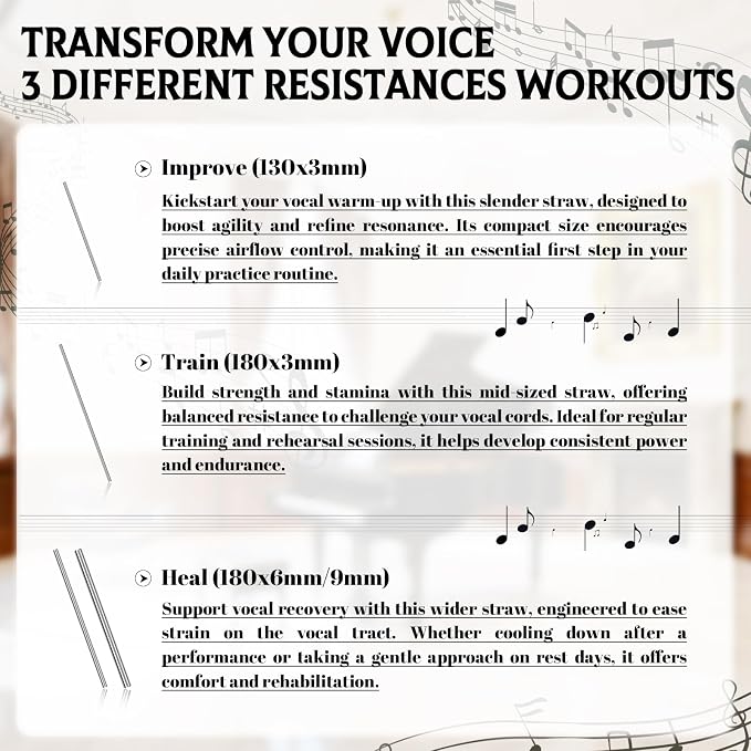 Singing Straw for Vocal Training - 3 Sizes of Singing Straw Tool Set, Stainless Steel Vocal Training and Healing Aid, to Improve, Train & Heal Your Voice(Gift Box)