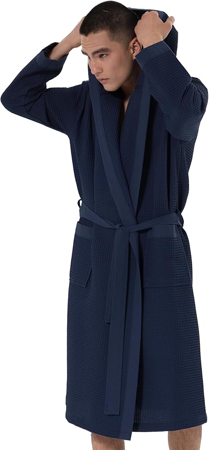SEYANTE Turkish Cotton Waffle Robe for Men – Organic GOTS Certified Spa Bathrobe, Lightweight Kimono, Soft Cotton Bathrobe