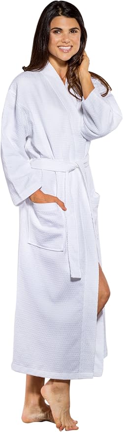 Turquaz 100% Turkish Cotton White Waffle Kimono Unisex Spa Robe