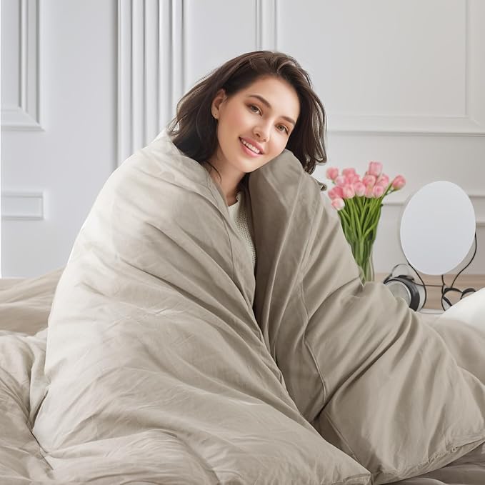 NEXHOME PRO 100% Washed Cotton Duvet Cover Twin Size, Ogranic Natural Linen Feel Breathable Bedding Set with Zipper Closure, 2 Pieces Duvet Cover Set Linen (No Comfortert) 6890