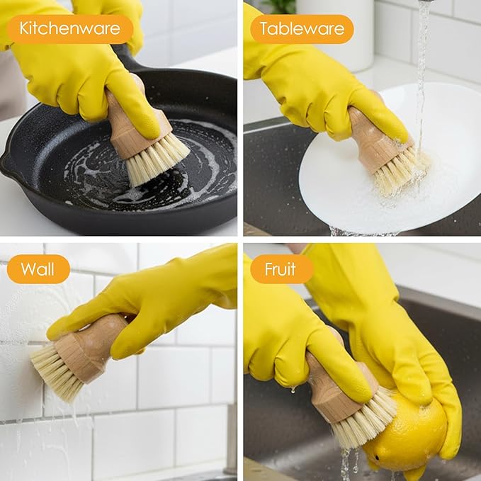 Molain 10 Pack Bamboo Dish Brush Set, Natural Dish Scrub Brush with Handle, Wooden Dish Scrubber for Kitchen Cleaning, Eco-Friendly Scrub Brush for Dishes, Pots, Pans, and Vegetables
