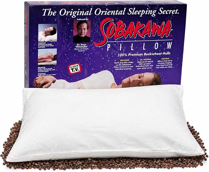 Sobakawa Traditional Buckwheat Standard Size Pillow Organic Cotton with Natural Technology for Cool Sleep, Neck Support for Back and Side Sleepers or as a Meditation Cushion,White