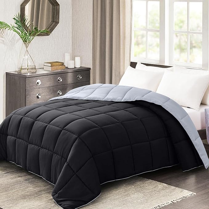Homelike Moment California King Comforter - Black Duvet Insert Down Alternative Bed Comforter, Lightweight Bedding Comforters Cal King Size Quilted Soft All Season Reversible Black/Light Grey