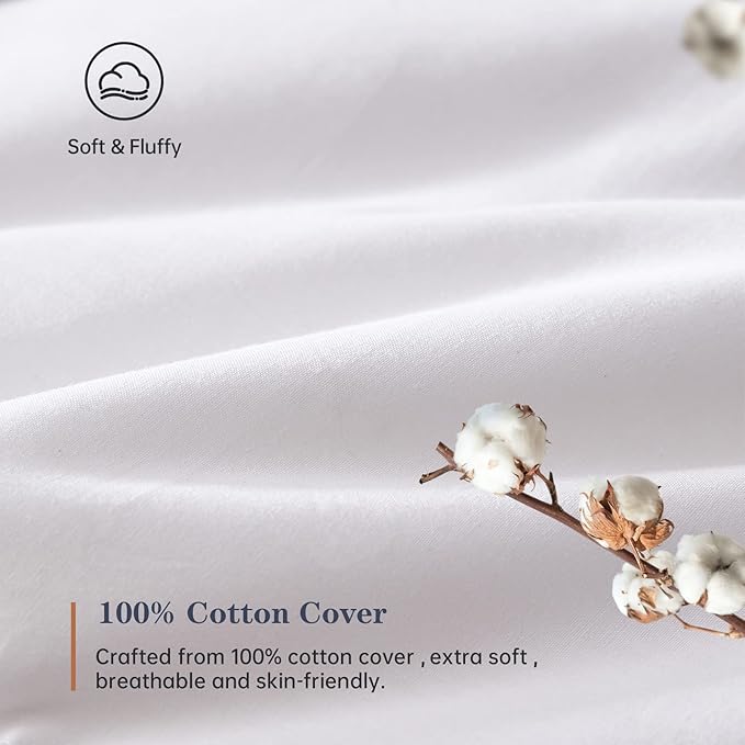 Simple&Opulence Down Alternative Comforter, Queen Size Duvet Insert with 100% Cotton Cover, Ultra-Soft Microfiber Quilted All Season Breathable Cooling Bed Comforter (Queen, White)