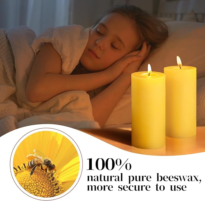 12 Pack Beeswax Pillar Candles, 420 Hours Long Burning Beeswax Candles,Unscented Bees Wax Candles Bulk for Home Paryer Party, Smokeless, Dripless