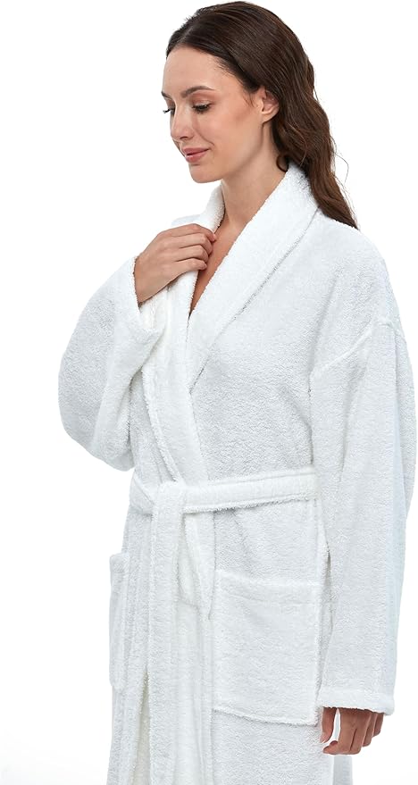 Arus Women's Shawl Collar Robe, Turkish Terry Cotton Bathrobe,with Regular and Full Length Options