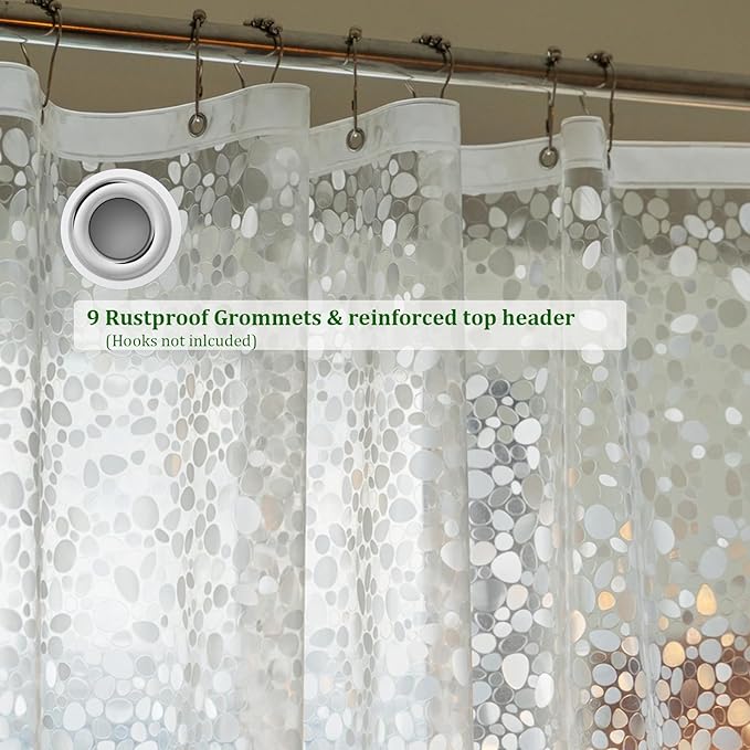 Stall Shower Curtain Liner 54 x 72 inch, EVA Weighted Bathroom Shower Liner with Strong Magnets, Heavy Duty,Clear Shower Curtain Cobblestone(54" W X 72" H)