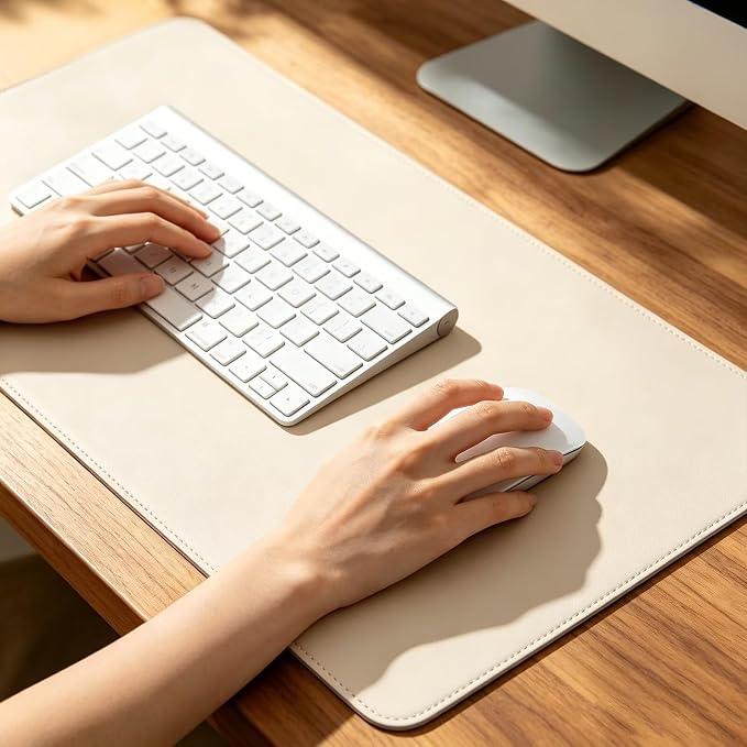 Non-Slip Leather Desk Pad, Waterproof Laptop Computer Table Keyboard Mat, Table Protector Blotter Surface, Large Mouse Mat for Office/Work/Home/Decor(Beige, 15.5" x 57")