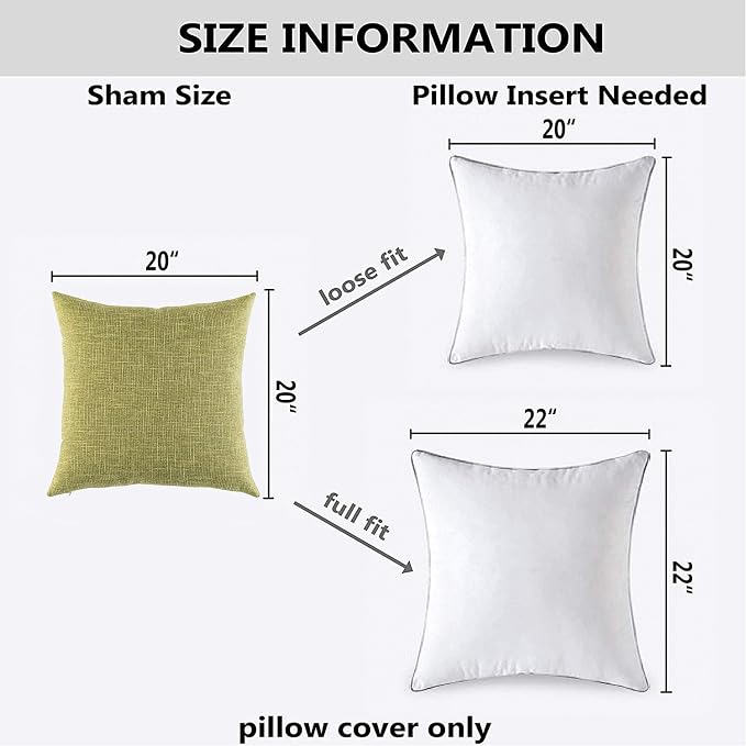 Kevin Textile Spring Pillow Case Faux Linen Toss Soft Throw Cushion Covers for Couch, Invisible Zipper, 20x20 inches(Set of 2, Linden Green)