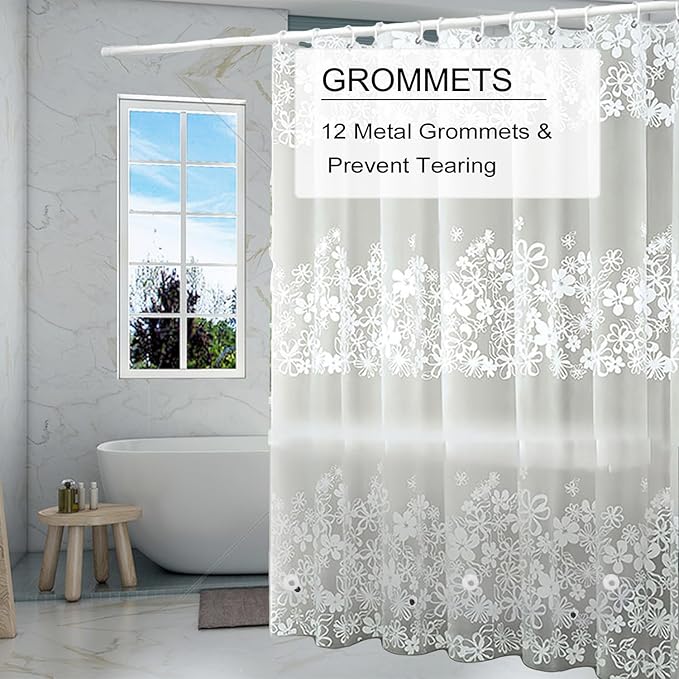 TIKABC Shower Curtain Liner, 4G PEVA Shower Liner, Plastic Waterproof Shower Curtains, 72x72 inch with Grommet Holes 3 Magnetic Weights