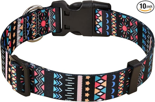 Mihqy Dog Collar with Bohemia Floral Tribal Geometric Patterns - Soft Ethnic Style Collar Adjustable for Small Medium Large Dogs(Black Bohemia,M)