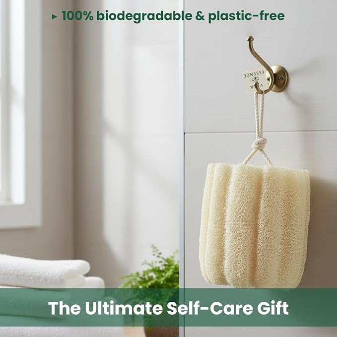 Natural Egyptian Loofah Sponge (Pack of 4) – Organic Bath Luffa for Gentle Exfoliating, Deep Cleansing & Smooth Skin, Natural Shower Sponge for Women & Men