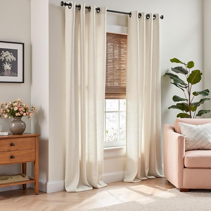 jinchan Linen Curtains 84 Inches Long for Living Room Bedroom Farmhouse Light Filtering Grommet Drapes Semi Sheer Natural Linen Textured Window Curtains 7ft Neutral Curtain Panels for Dining Office