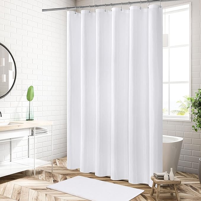 MitoVilla Extra Long Shower Curtain Liner, White Shower Liner Fabric, Waterproof Bath Curtain Liner Polyester Soft Lightweight, 72 x 84 Inches, Washable