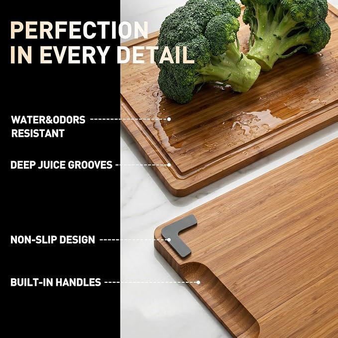 3 Pack Bamboo Cutting Board Set with Non Slip Feet Solid Wood Cutting Boards for Kitchen Non Toxic Wooden Chopping Boards Small Plastic Free Butcher Block Hardwood Serving Cheese Charcuterie Board