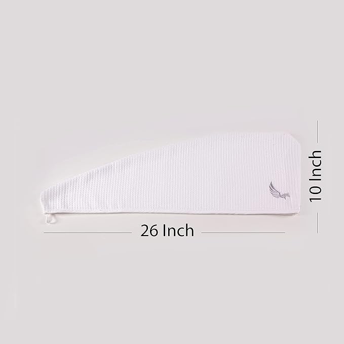100% Turkish Cotton Hair Towel Wrap for Women,Non Microfiber,400-GSM(Grams per Square Metre),AntiFrizz,Hair Plop Waffle Towels for Curly,Long&Thick Hairs,Turban Head Wrap,1Pack10x26inc(White)