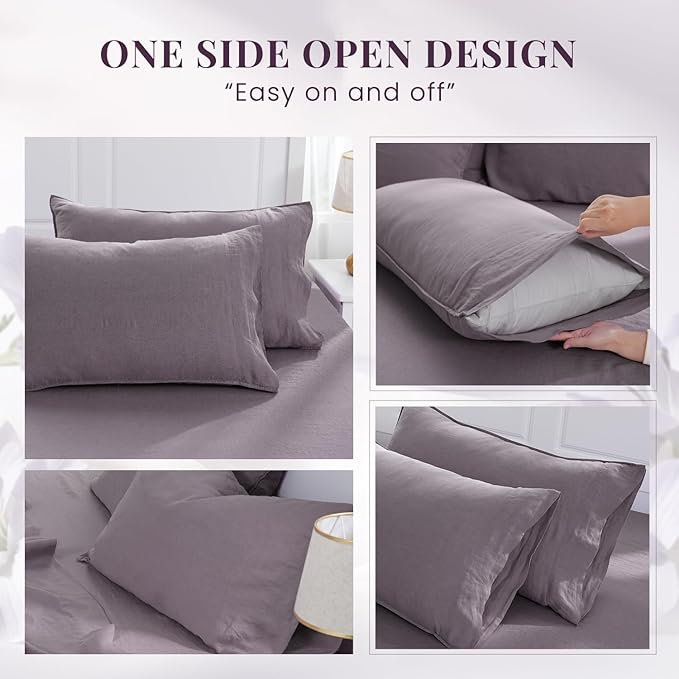 S VICTORY SYMBOL 100% Organic Linen Duvet Cover Set 3PCS King Size,Pure Natural French Flax Bedding,1 Comforter Cover and 2 Pillowcases,Farmhouse Bedding Set(Dusty Purple)