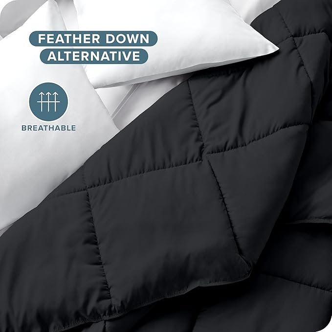 Bare Home Duvet Insert Comforter - Queen Size - Goose Down Alternative - Ultra-Soft - Premium 1800 Series - All Season Warmth - Bedding Comforter (Queen, Black)