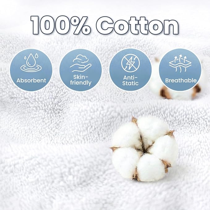 Mandydov 100% Cotton Hair Towel Wrap for Women, 2 Pack Thickened & Super Absorbent Turbans, Anti Frizz Quick Dry Hair Towels (White, Blue)
