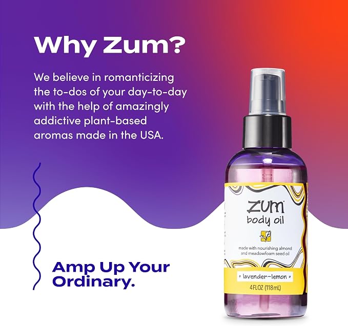Indigo Wild Zum Lavender-Lemon Body Oil - Nourishing Body Massage Oil for Massage Therapy & Hydration - Nourishing, Vegetarian Massaging Oil with Sweet Almond Oil - 4 fl oz