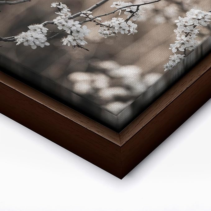 Monem Art Cherry Blossom Branch Photography Print - Moody Botanical Nature Art Poster - Wall Decor for Living Room, Bedroom or Office - 8x10 Brown Framed CANVAS Wall Art by Mareike Bohmer