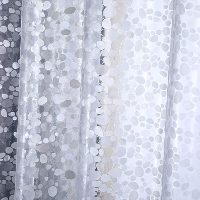 Shower Curtain Liner 76 Inches Long, 3D EVA Heavy Duty Vinyl Plastic Shower Curtain Liner with 3 Strong Weights and 12 Grommet Holes, Pebble, 72 x 76 Inch