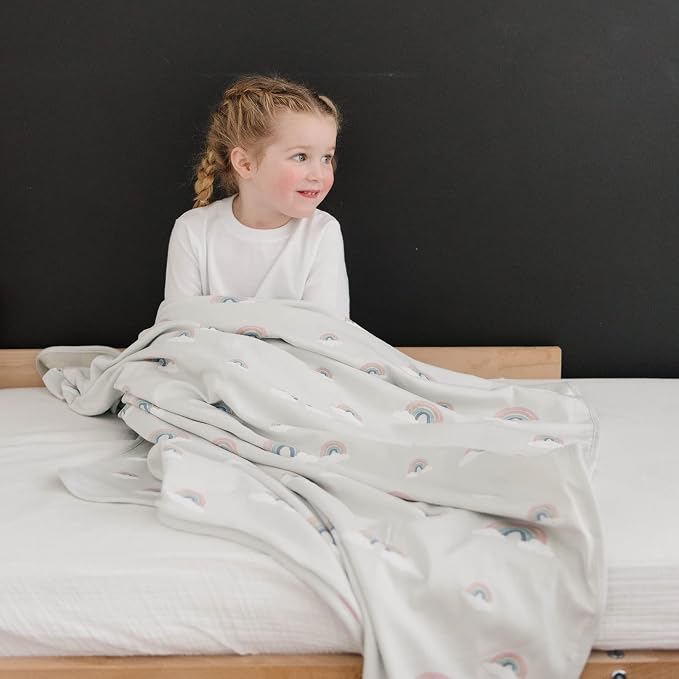 Woolino Toddler Blanket - Merino Wool and Organic Cotton Baby Blanket for Girls and Boys - 4 Season - 52.5” x 40” - Rainbow