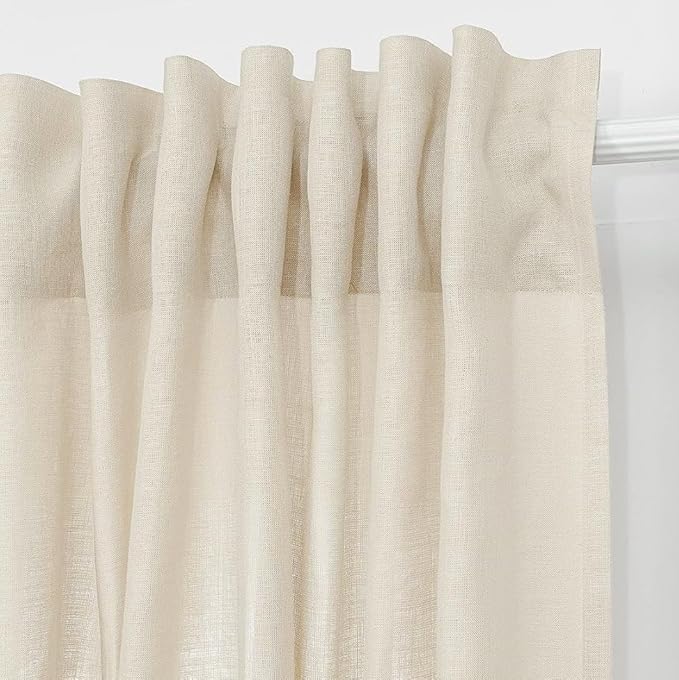 D'Moksha Homes Cream Hemp Curtain 84 Inches Long - 52 x 84 Inch 1 Panel Light Filtering Rod Pocket Curtain with Back Tab Hang - 100% Pure Hemp Linen Window Treatment for Living Room, Bedroom