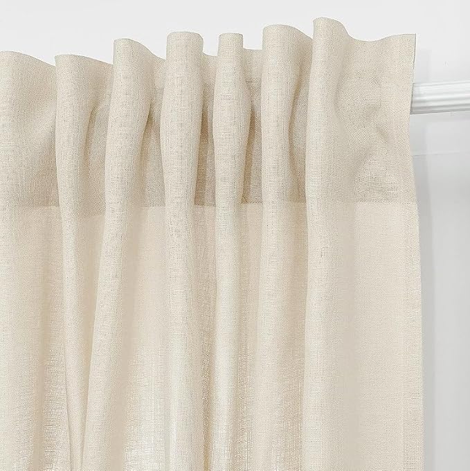 D'Moksha Homes Cream Hemp Curtain 108 Inches Long - 52 x 108 Inch 1 Panel Light Filtering Rod Pocket Curtain with Back Tab Hang - 100% Pure Hemp Linen Window Treatment for Living Room, Bedroom