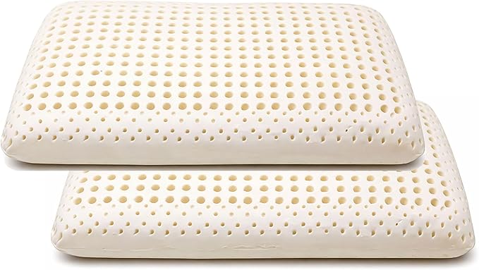 ORGANIC TEXTILES Dunlop Medium Firm Latex Bed Pillow with Organic Cotton Cover - GOTS and GOLS Certified (King) - Pack of 2