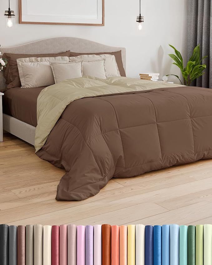 Cal King Size, Brown/Beige Alternative Down Comforter - Warm, Lightweight & Breathable Hotel Quality Bedding Set for Men, Women, Kids and Teens - All Season Cooling Microfiber Duvet Insert Comforter