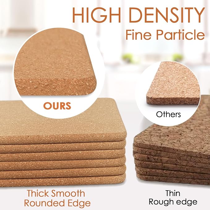 Cork Trivets for Hot Pots and Pans, 6 Pack High-Density Thick Square Pads for Dishes, 8" x 8" Heat Resistant Multifunctional Coasters for Kitchen Countertop Table Cork Hot Pads Trivets for Hot Dishes