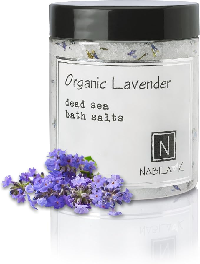 Organic Lavender Bath Salts for Women & Men - Dead Sea Salt & Epsom Salt Relaxing Soak and Scrub - Organic Buds & French Lavender Oil, Cruelty-Free, Sulfate-Free | Travel Size, 2 oz | Nabila K