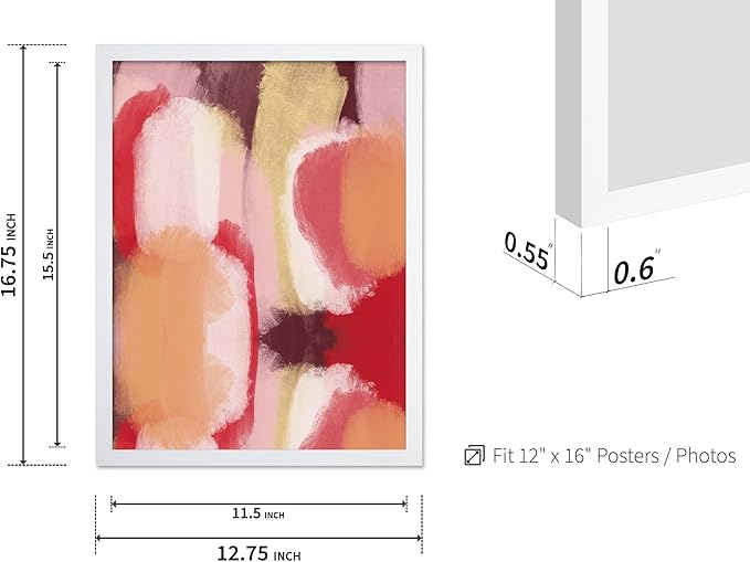 Monem Art Abstract Wall Poster - Modern Geometric Design Print - Colorful Artwork for Living Room or Bedroom Decor - Contemporary Design for Office - 12x16 White Framed