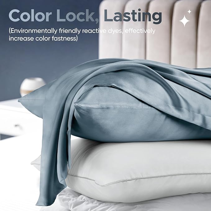 100% Pure Mulberry Silk Pillowcase for Hair and Skin - Allergen Resistant Dual Sides,600 Thread Count Silk Bed Pillow Cases with Hidden Zipper,1pc,King Size,Grey Blue