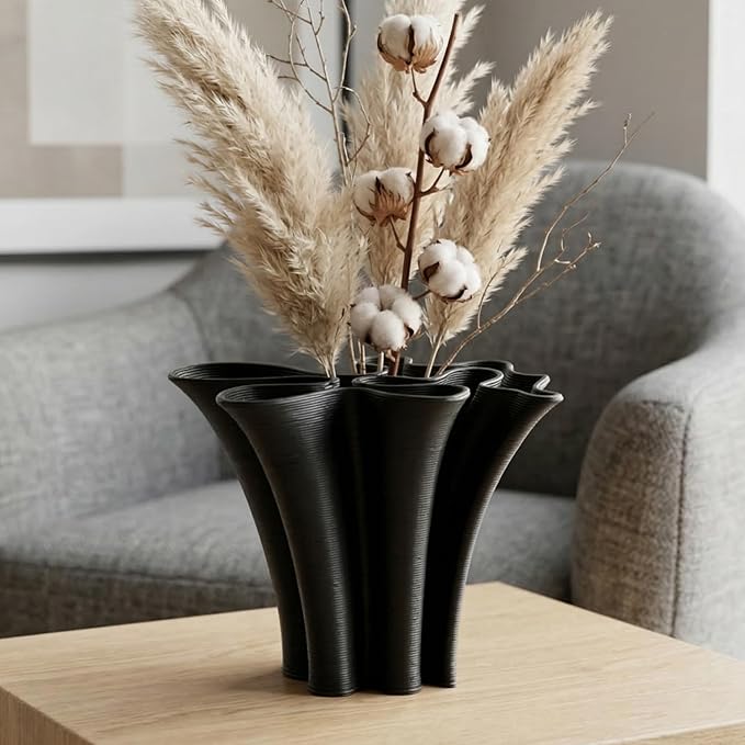 Black Ceramic Vase for Home Decor, Boho Artistic Irregular Shape Decorative Vase, Unique Modern Accent for Living Room Bedroom or Entryway