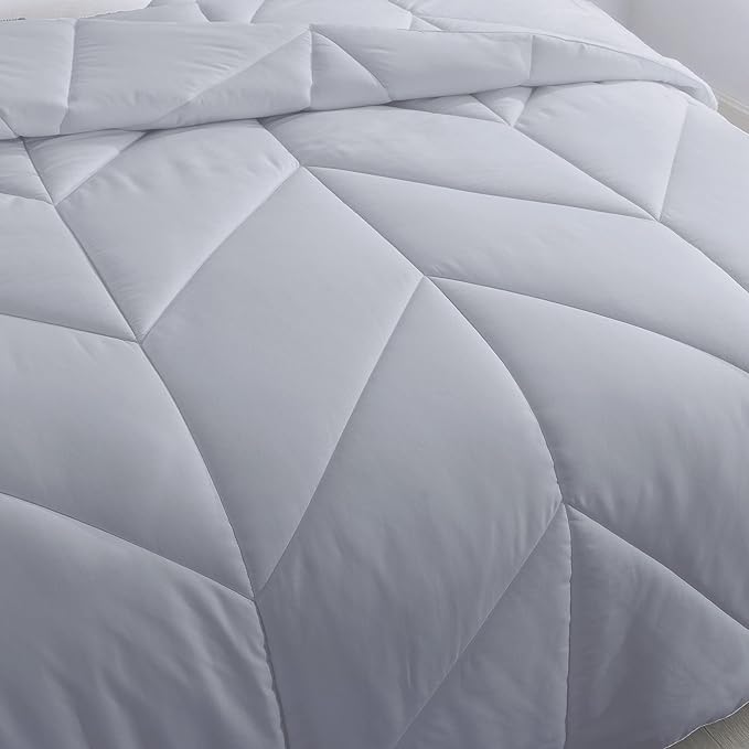 Feather and Loom Chevron Stitch Down Alternative All Seasons Comforter - Soft and Easy Care Microfiber Cover, Hypoallergenic High Loft Fiber Fill, Machine Washable Color: Grey Size: King