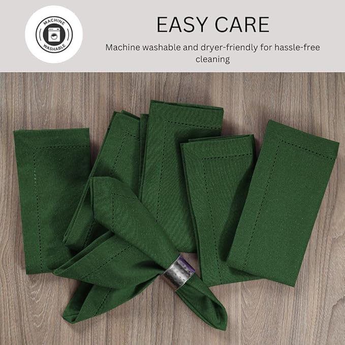 Hemstitch Dinner Napkins 100% Cotton Set of 12 - for Dining Weddings Parties Restaurants Holidays Easter Everyday Use - Soft Durable Washable Table Napkins - 18x18 Inch Cloth Napkins Green